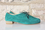 Derby coloré en cuir velours vert menthe Claudy