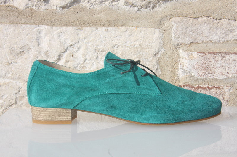 Derby coloré en cuir velours vert menthe Claudy