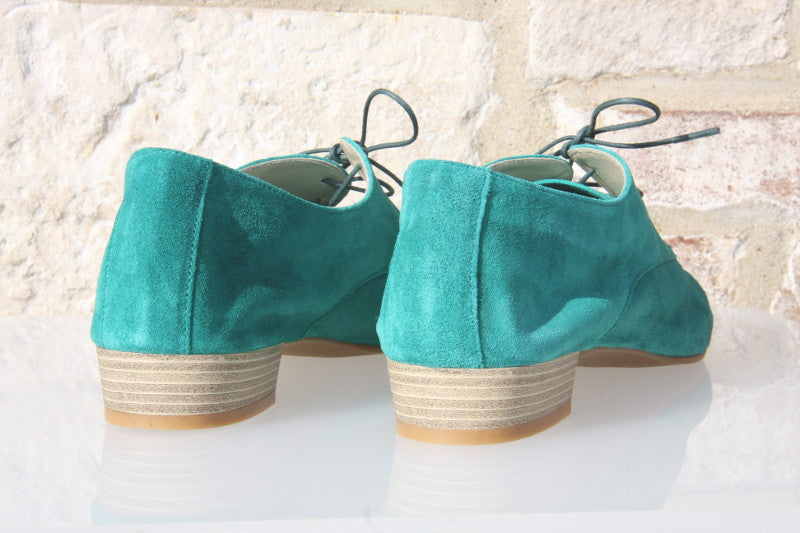 Derby coloré en cuir velours vert menthe Claudy