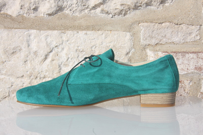 Derby coloré en cuir velours vert menthe Claudy