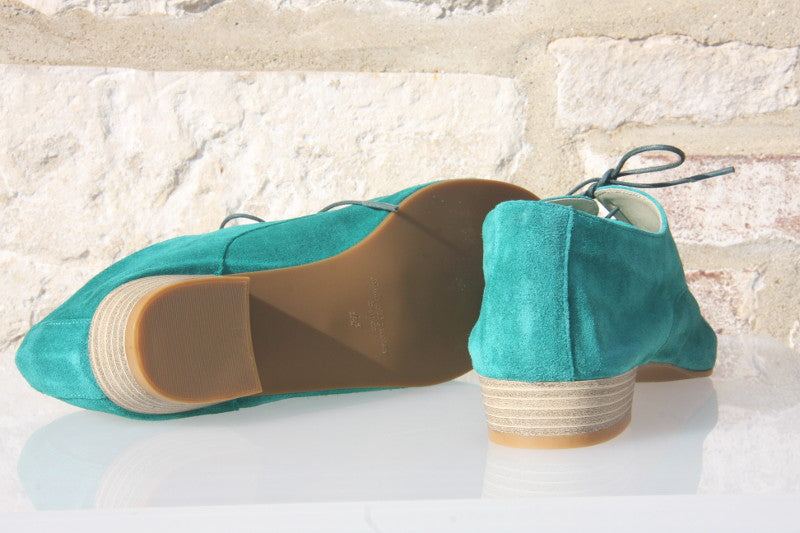 Derby coloré en cuir velours vert menthe Claudy