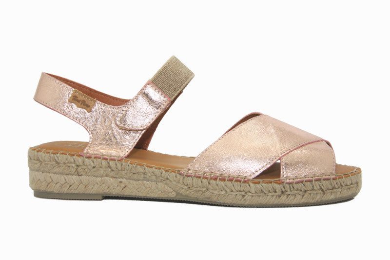 Espadrilles compensées petit talon en cuir brillant Emily