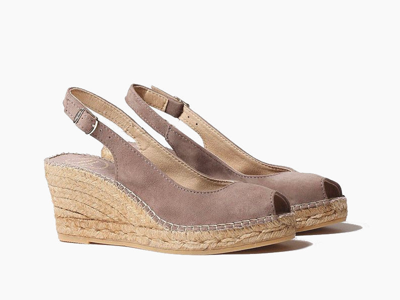 Espadrilles à talon compensé Calpe en cuir velours taupe