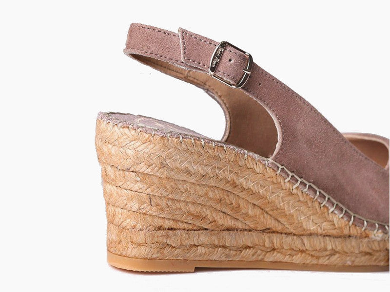 Espadrilles à talon compensé Calpe en cuir velours taupe