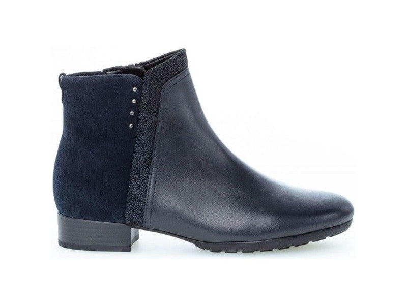 Bottines petit talon en cuir et velours bleu Kpriss