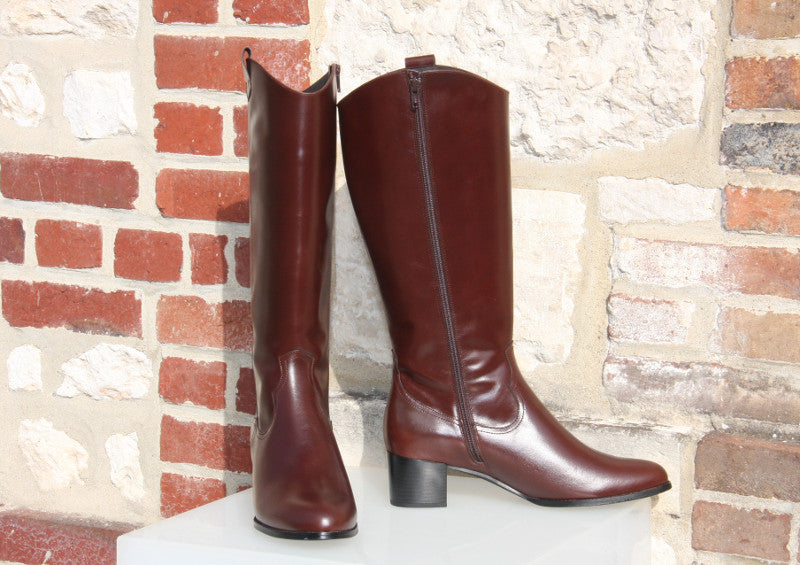 Bottes à talon en cuir marron brun Paprika