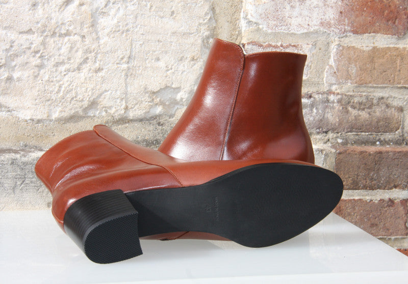 Bottines en cuir camel à talon moyen Dune