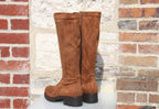 Bottes cognac en velours stretch Panama