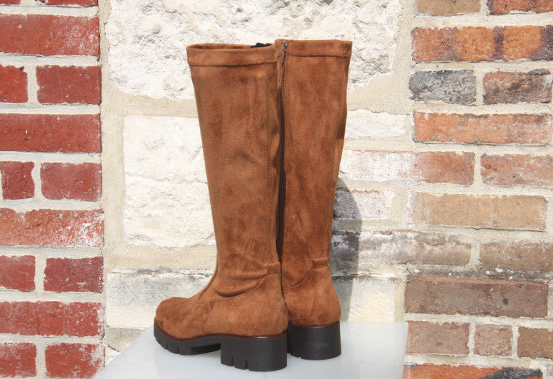 Bottes cognac en velours stretch Panama