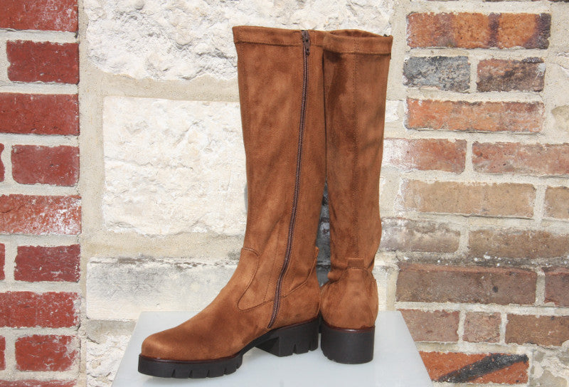 Bottes cognac en velours stretch Panama