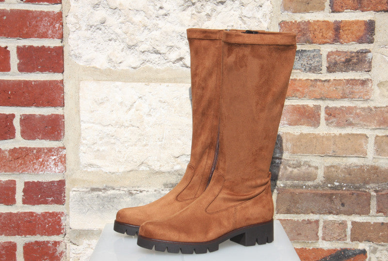 Bottes cognac en velours stretch Panama
