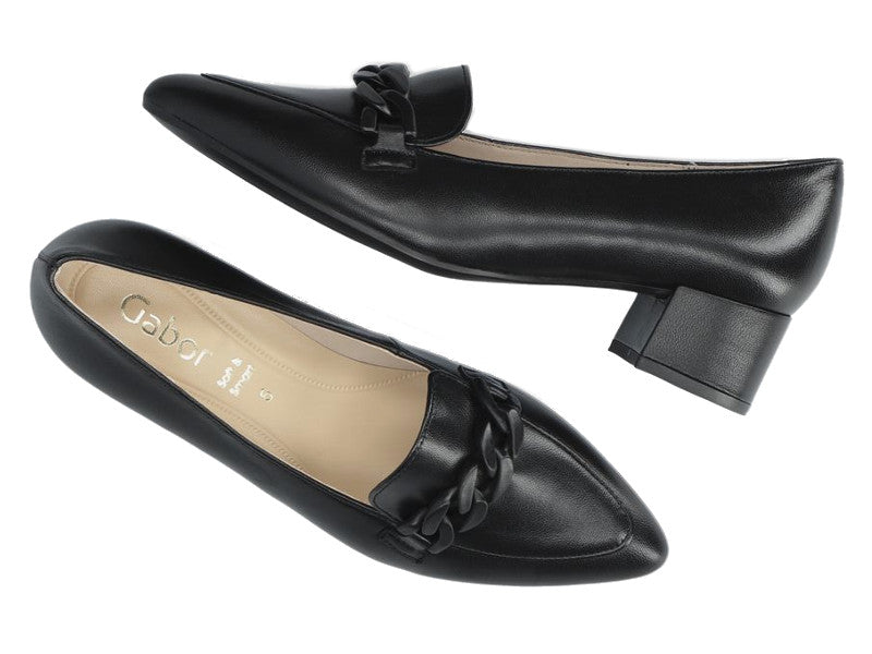 Mocassins à talon en cuir noir Lady