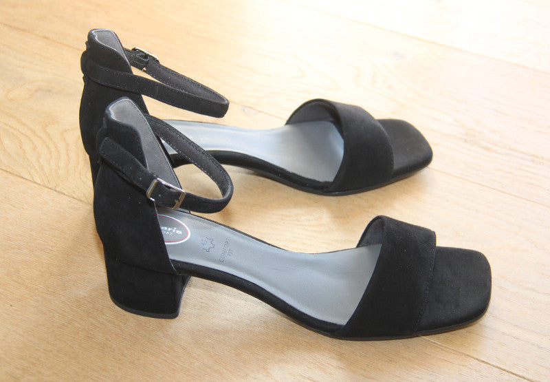 Sandales à talon en cuir velours noir Romy