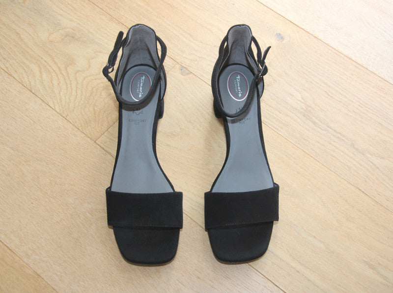 Sandales à talon en cuir velours noir Romy