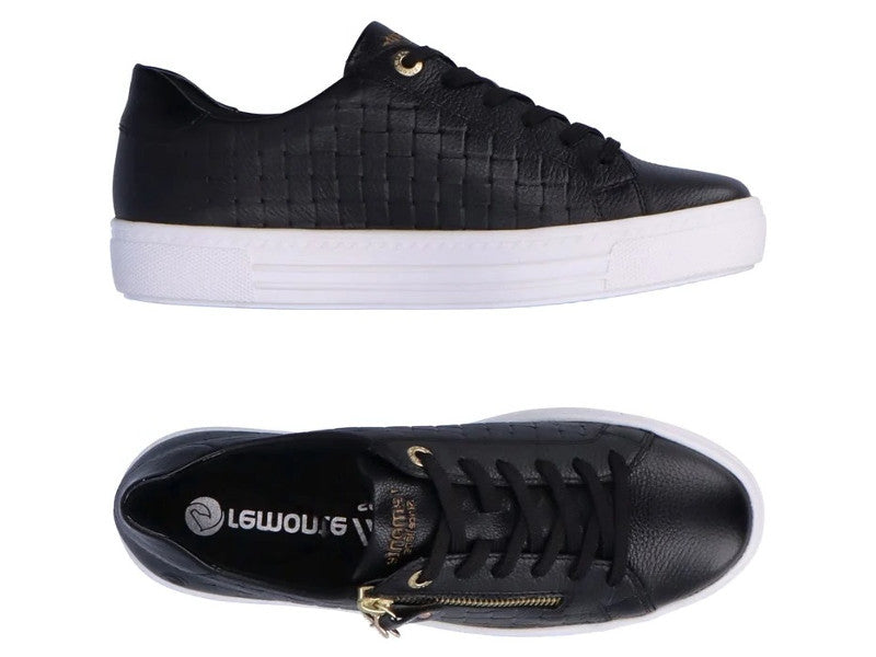 Tennis Remonte en cuir noir effet tressé Bambou
