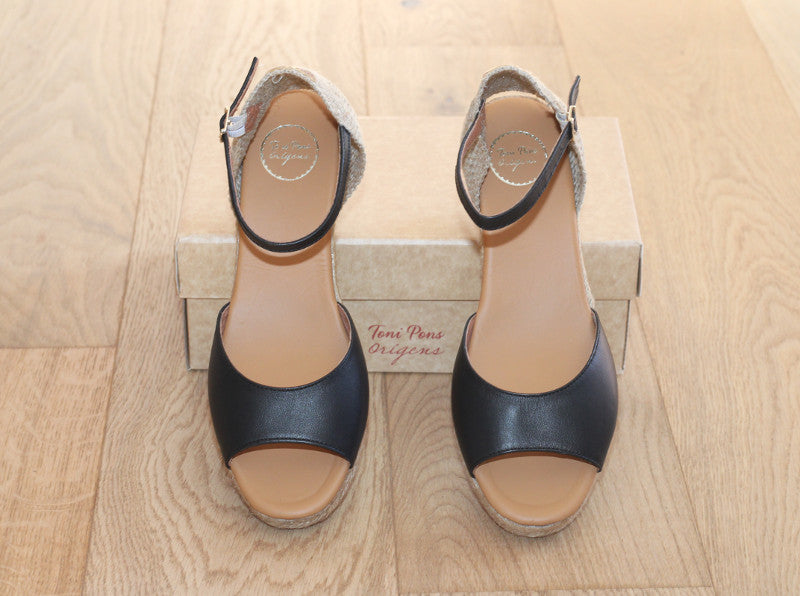 Espadrilles compensées Llivia en cuir noir
