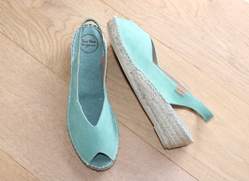 Espadrilles en cuir velours vert menthe Bernia