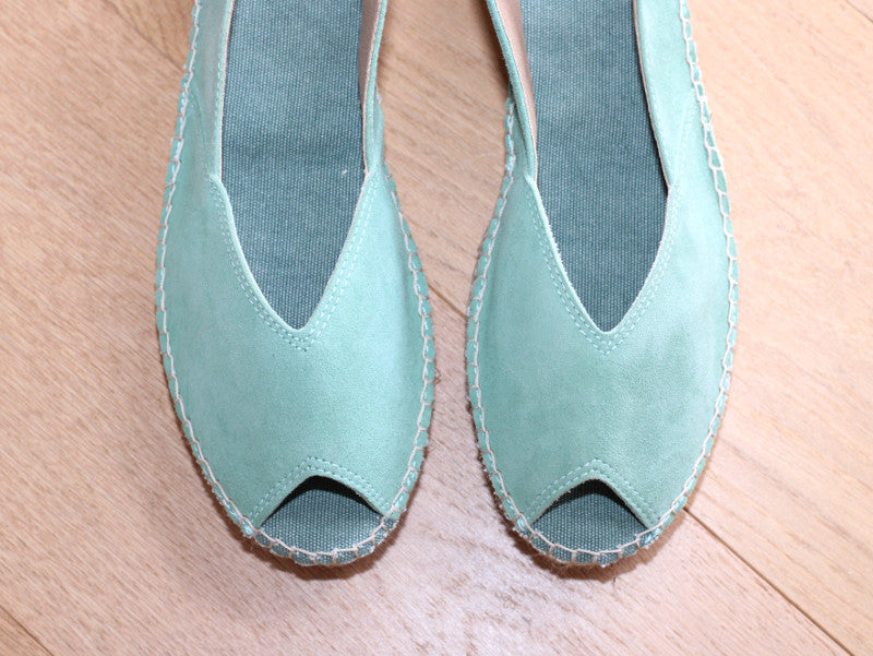 Espadrilles en cuir velours vert menthe Bernia