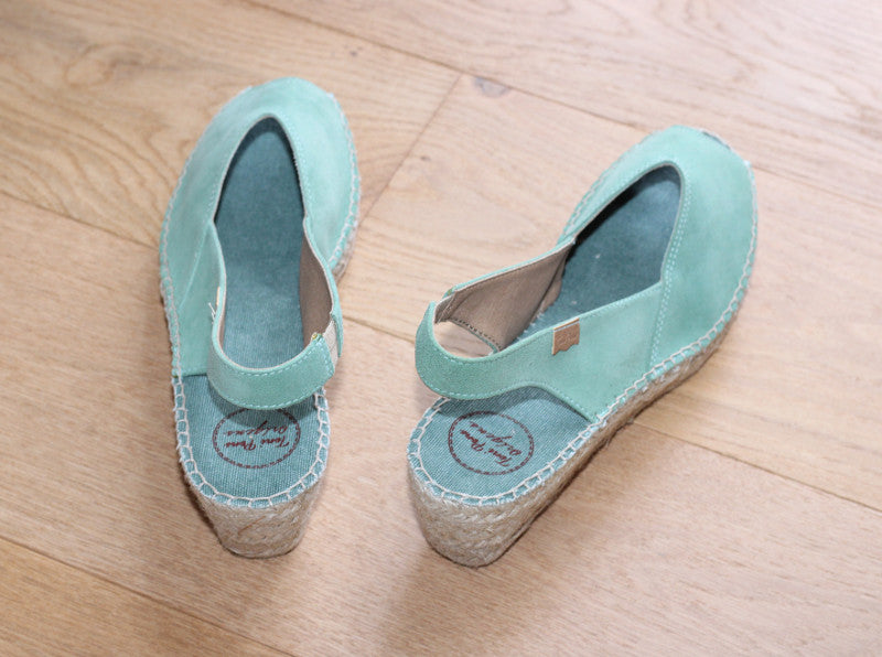 Espadrilles en cuir velours vert menthe Bernia