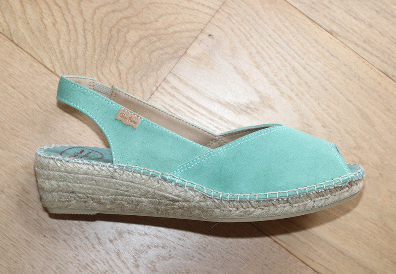 Espadrilles en cuir velours vert menthe Bernia