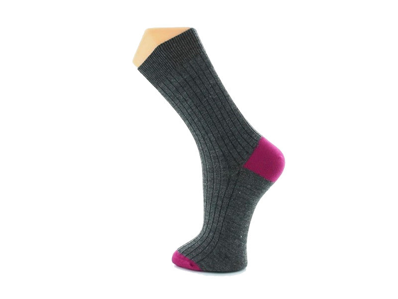 Chaussettes en laine Gris / Talon et pointe Fuchsia