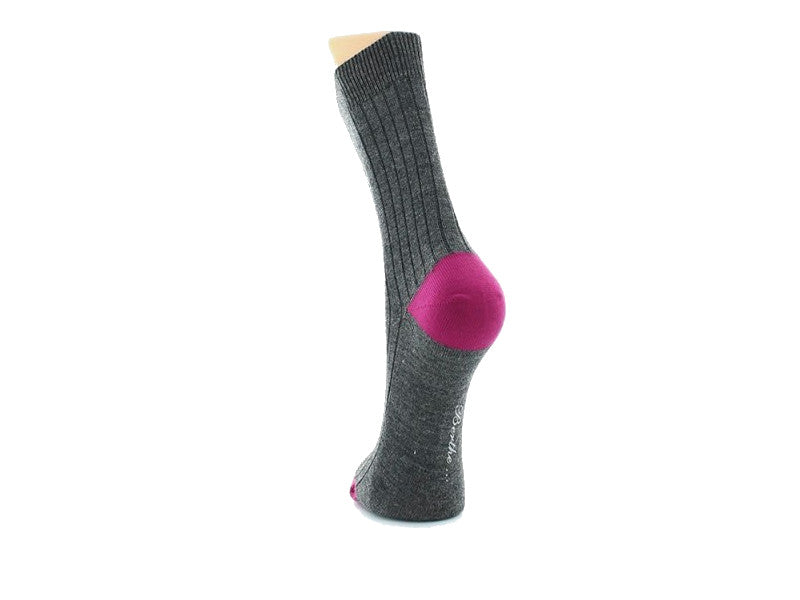 Chaussettes en laine Gris / Talon et pointe Fuchsia