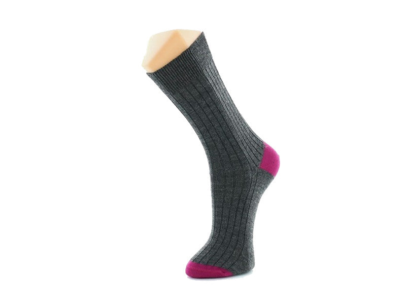 Chaussettes en laine Gris / Talon et pointe Fuchsia