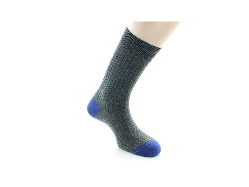 Chaussettes en laine Gris / Talon et pointe Bleu