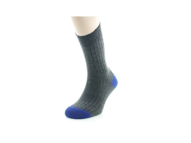 Chaussettes en laine Gris / Talon et pointe Bleu