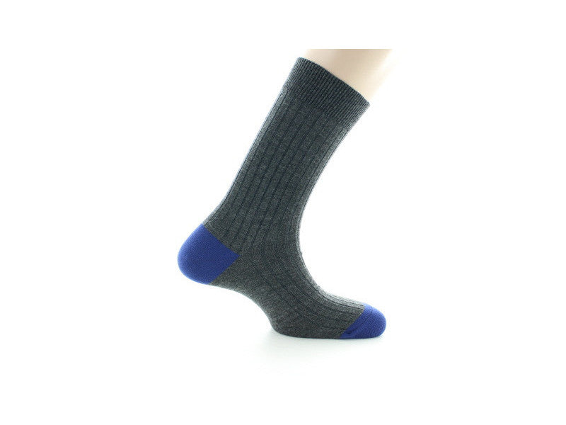 Chaussettes en laine Gris / Talon et pointe Bleu