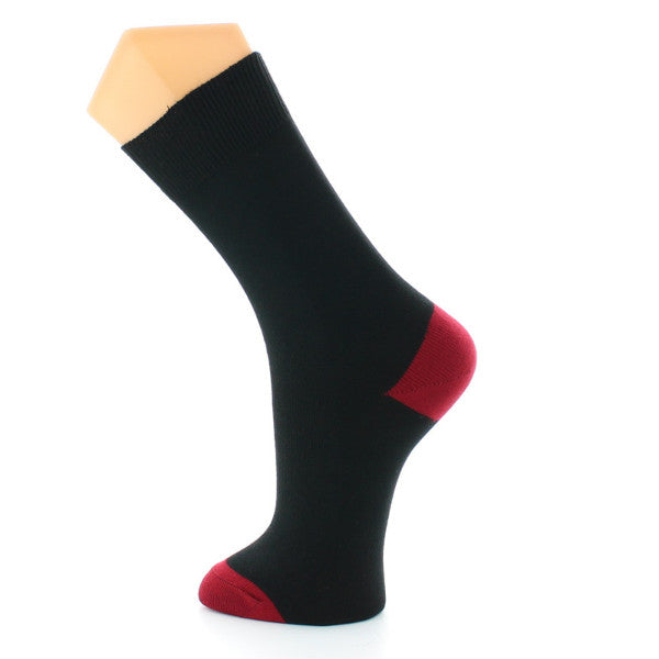 Chaussettes en coton noir talon et pointe rouge