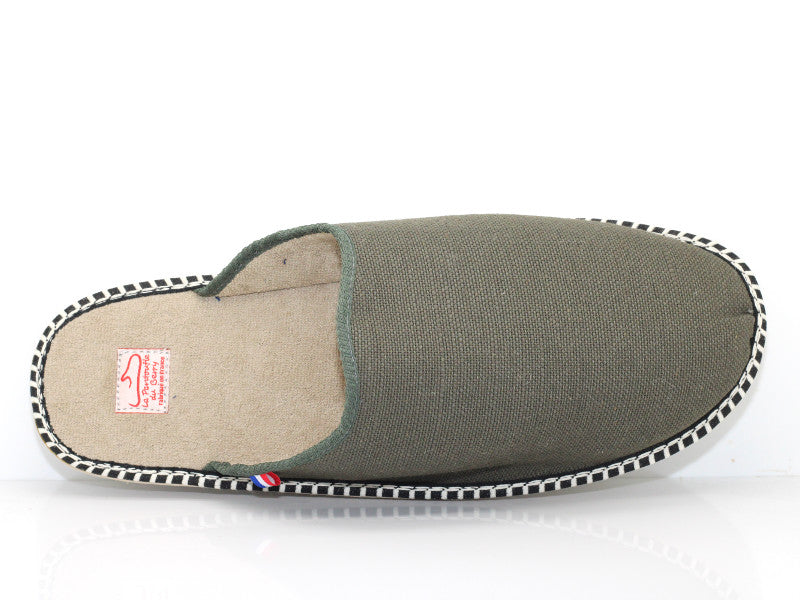 Chaussons mules en coton lin kaki