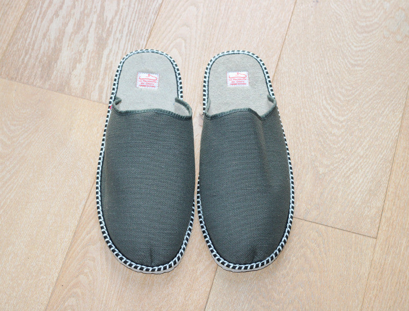 Chaussons mules en coton lin kaki
