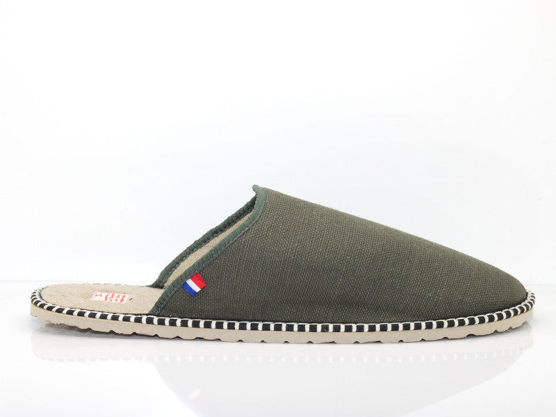 Chaussons mules en coton lin kaki
