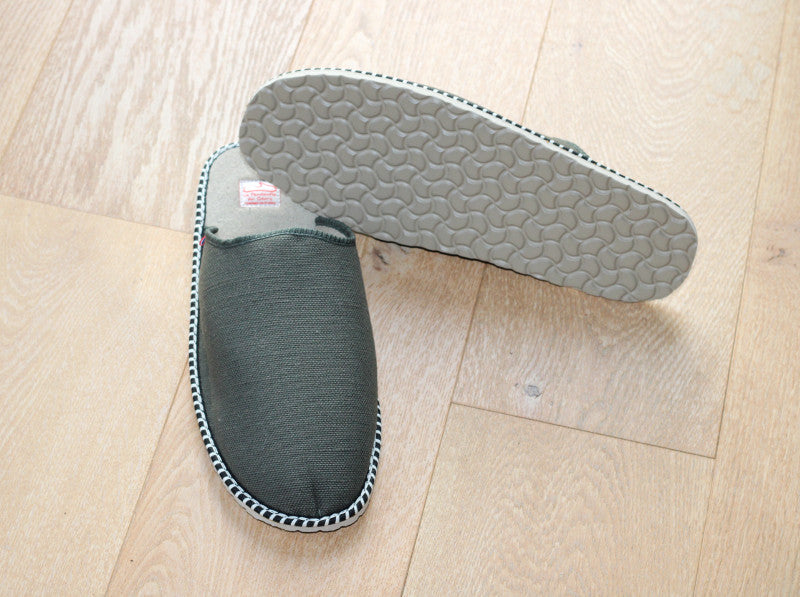 Chaussons mules en coton lin kaki