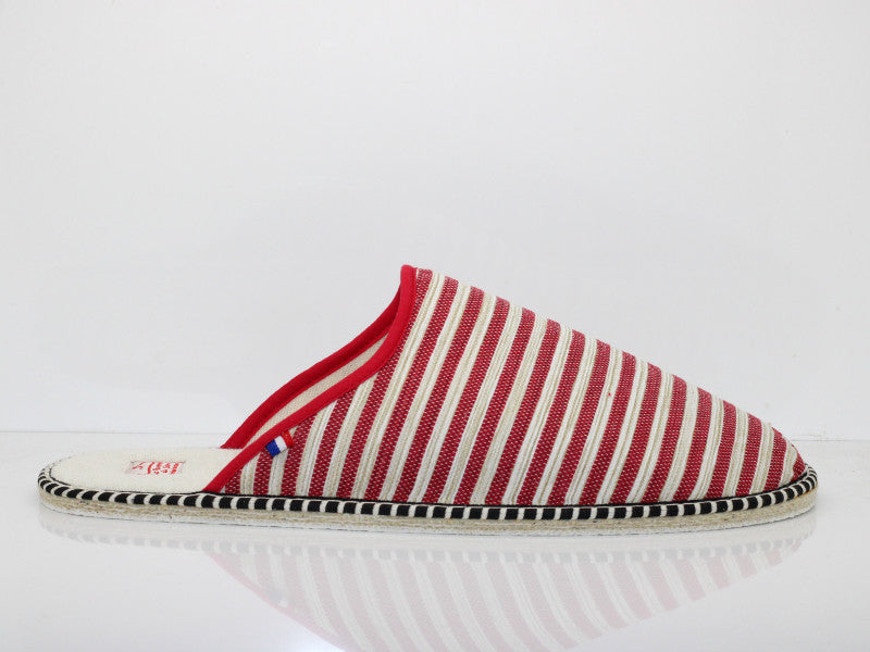 Mules en coton rayé rouge et beige Corsaire