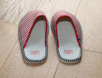 Mules en coton rayé rouge et beige Corsaire