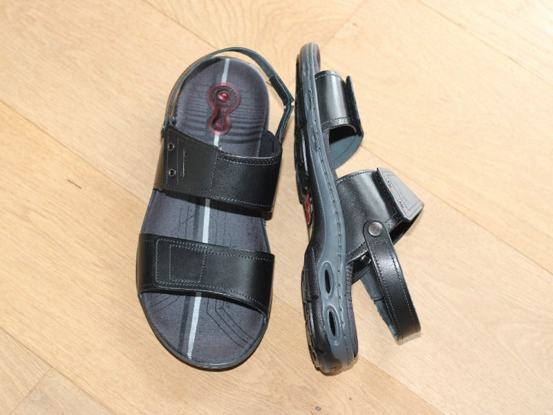 Sandales sport en cuir noir et double brides Tarifa