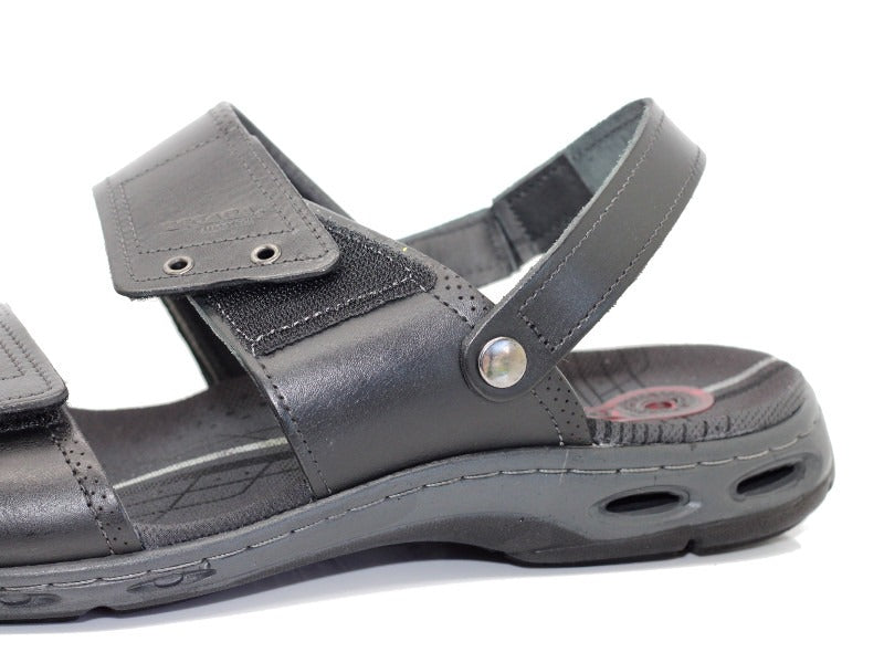 Sandales sport en cuir noir et double brides Tarifa