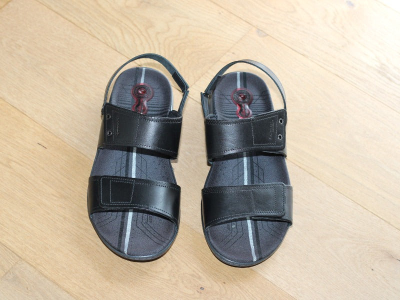 Sandales sport en cuir noir et double brides Tarifa