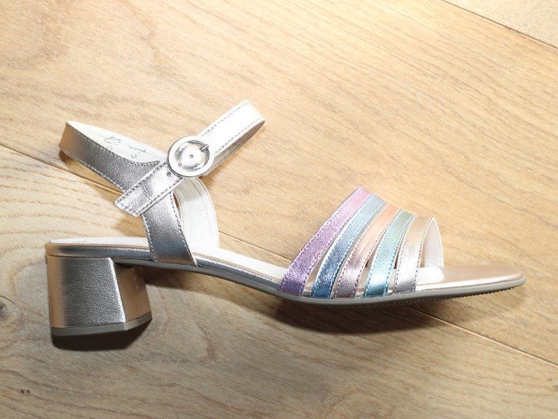 Sandales à talon Gabor en cuir doré et lanières multicolore