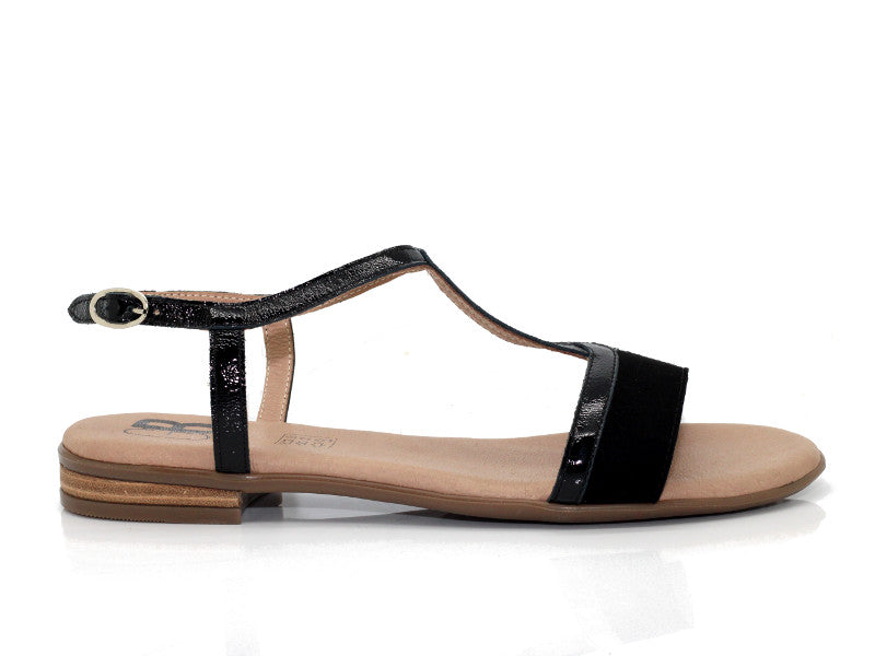 Sandales plates Geo Reino en cuir et verni noir