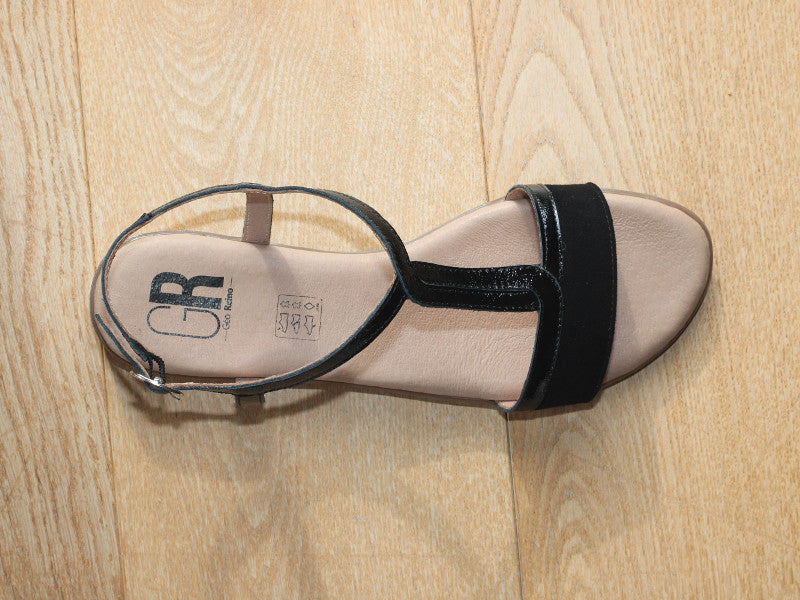 Sandales plates Geo Reino en cuir et verni noir
