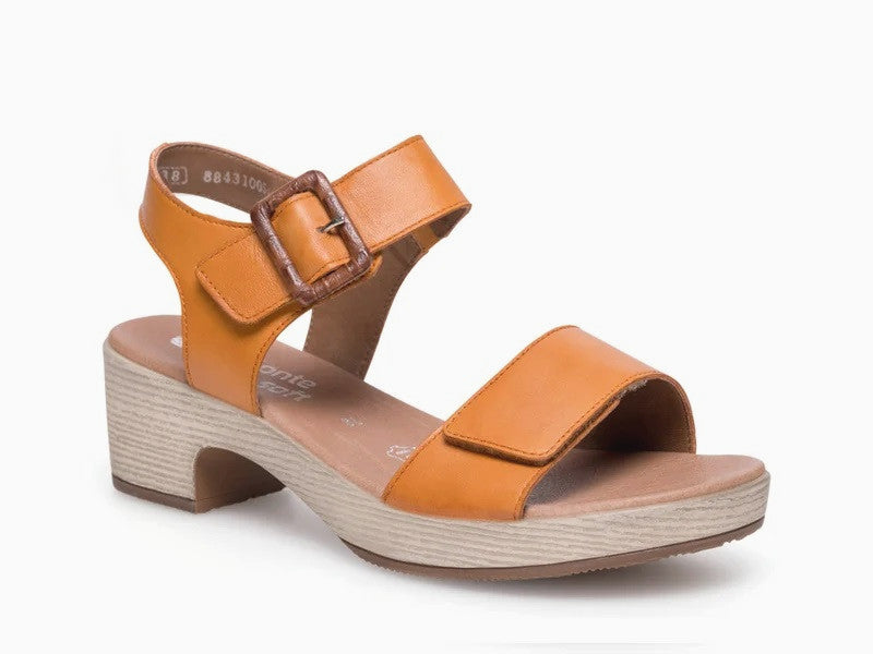 Sandales à talon esprit sabot en cuir orange