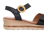 Sandales à talon compensé en cuir noir et gris argent