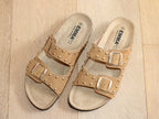 Sandales double brides en cuir velours cloutées