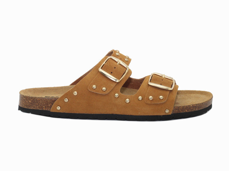 Sandales double brides en cuir velours cloutées