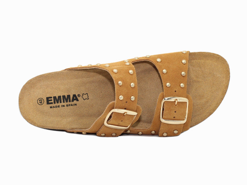 Sandales double brides en cuir velours cloutées