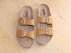 Sandales mule en cuir velours camel