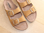 Sandales mule en cuir velours camel